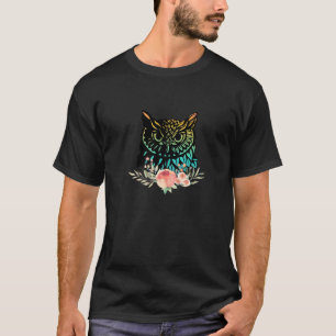 素晴らしカラフルバラ付きフクロウ頭 Tシャツ