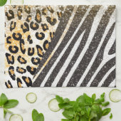 素晴らしガーリートレンディー金ゴールドヒョウとゼブラの紋章 キッチンタオル (折り畳み)