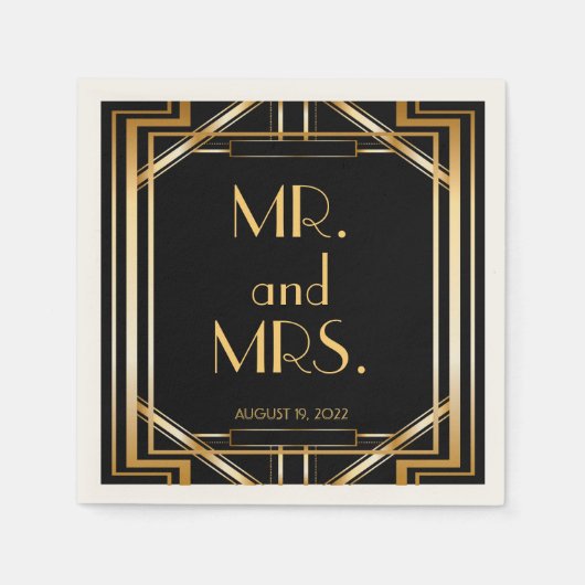 素晴らしギャツビーアールデコ結婚ズパーソナライズされたナプキン スタンダードカクテルナプキン (正面)