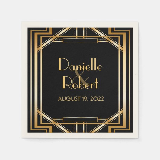 素晴らしギャツビーアールデコ結婚ズパーソナライズされたナプキン スタンダードカクテルナプキン (正面)