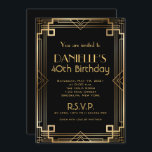 素晴らしギャツビーインスパイアアールデコ誕生日招待状 招待状<br><div class="desc">ブラックと金ゴールド1920年代のアートデコ誕生日の招待状。私たちのマッチングの応答と披露宴カードをチェック。</div>