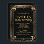 素晴らしギャツビーインスパイアアールデコ誕生日招待状 招待状<br><div class="desc">ブラックと金ゴールド1920年代のアートデコ誕生日の招待状。私たちのマッチングの応答と披露宴カードをチェック。</div>