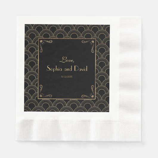 素晴らしギャツビーヴィンテージ1920年代のアールデコ結婚 縁ありランチョンナプキン (正面)