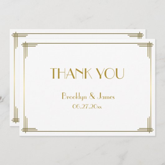 素晴らしギャツビー金ゴールド結婚アールデコサンキューカード サンキューカード (正面/裏面)