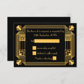 素晴らしギャツビー1920年代アールデコ結婚式RSVP 出欠カード (正面/裏面)