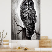 素晴らしグレイ絵画フクロウ ポスター (キッチン)