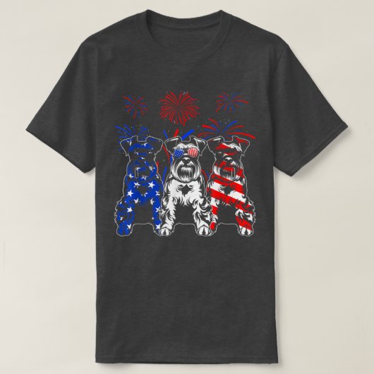 素晴らしシュナウザー犬アメリカ国旗7月4日 Tシャツ (デザイン正面)
