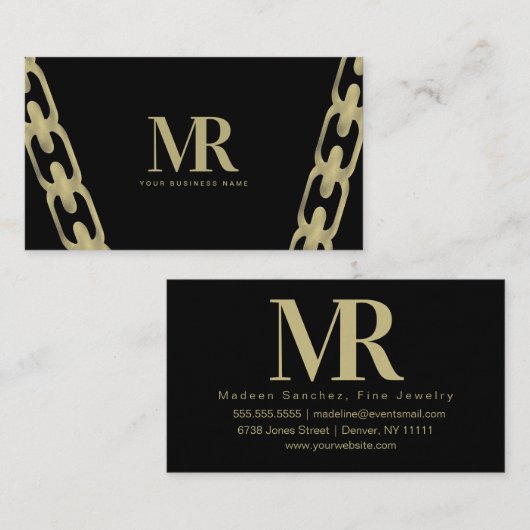 素晴らしジュエリービッグ箔チェインフェイク金ゴールド 名刺 (正面/裏面)