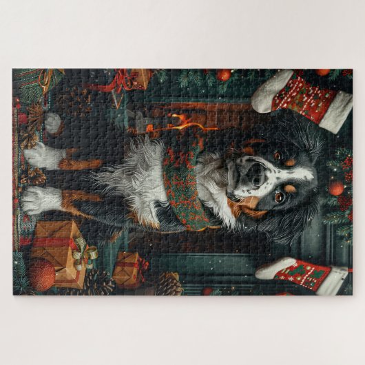 素晴らしスイス犬のクリスマスプレゼント暖炉 ジグソーパズル (横)