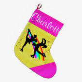 素晴らしスケートで滑るパーソナライズされたクリスマスストッキング ラージクリスマスストッキング (正面 (吊り時))