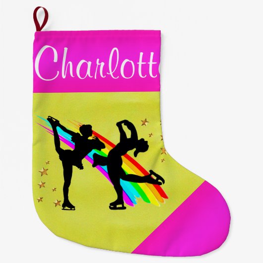 素晴らしスケートで滑るパーソナライズされたクリスマスストッキング ラージクリスマスストッキング (正面)