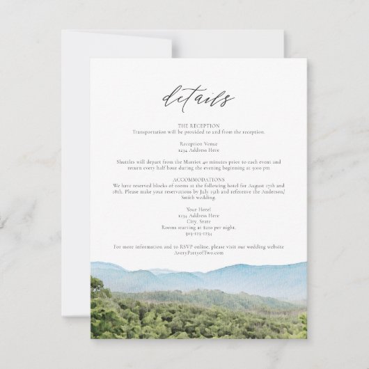 素晴らしスモーク山の旅結婚行の詳細カード 招待状 (正面)