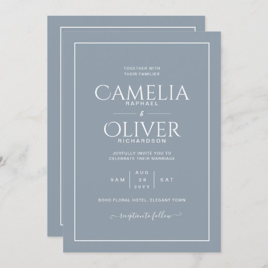 素晴らしダスティブルー結婚モノクロ 招待状 (正面/裏面)