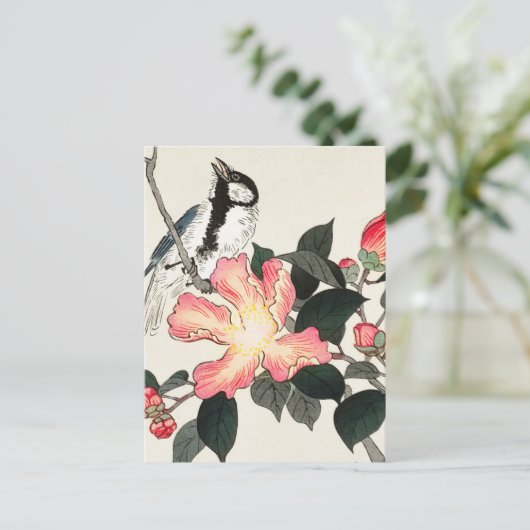 素晴らしチットオンブランチとピンクの花絵画付き ポストカード (スタンド正面)