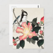 素晴らしチットオンブランチとピンクの花絵画付き ポストカード (正面/裏面)