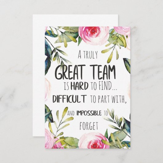 素晴らしチーム感謝していが優れたチーム引用文 サンキューカード (正面/裏面)