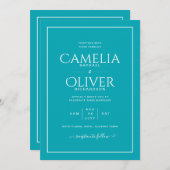 素晴らしティール（緑がかった色）ピーコックブルーモノワ結婚ー 招待状 (正面/裏面)