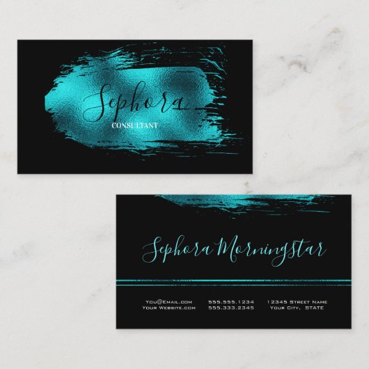 素晴らしティール(緑がかった色)金属箔ストロ絵を描ック 名刺 (正面/裏面)