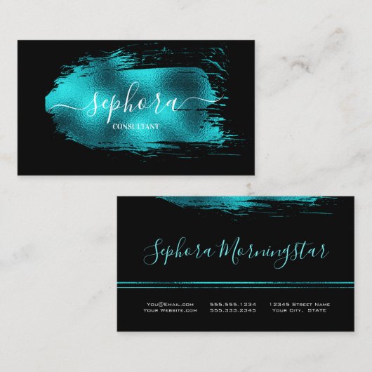 素晴らしティール（緑がかった色）金属箔ストロ絵を描ック 名刺 (正面/裏面)