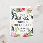 素晴らしナース感謝お礼離れのギフト カード (正面/裏面インサイチュ)
