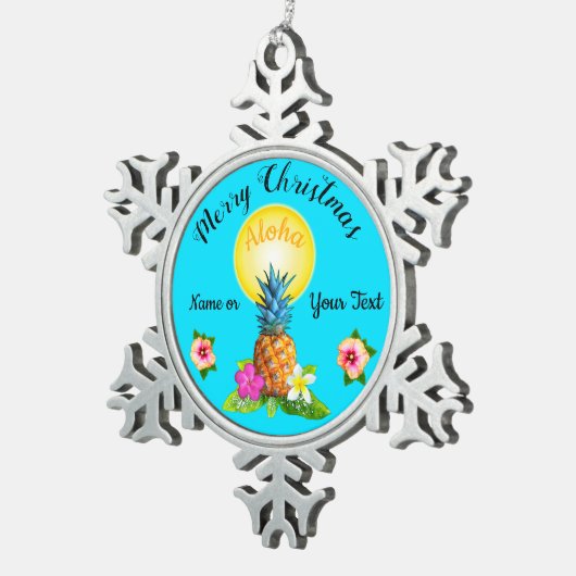 素晴らしハワイアンクリスマスオーナメントパーソナライズされた スノーフレークピューターオーナメント (右)