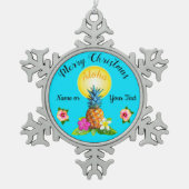 素晴らしハワイアンクリスマスオーナメントパーソナライズされた スノーフレークピューターオーナメント (正面)