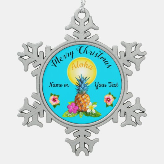 素晴らしハワイアンクリスマスオーナメントパーソナライズされた スノーフレークピューターオーナメント (正面)