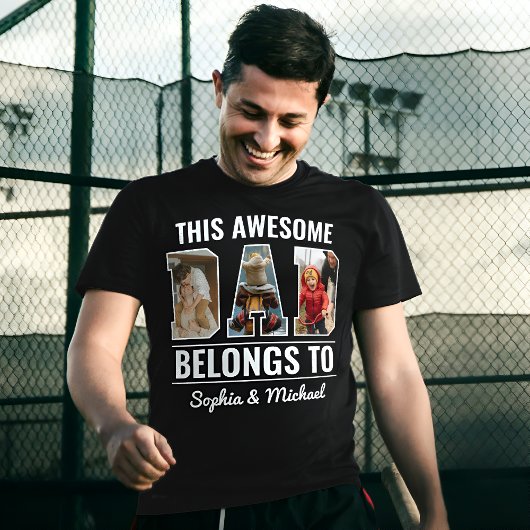 素晴らしパパパーソナライズされた写真コラージュとキッズ名 Tシャツ