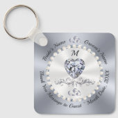 素晴らしパーソナライズされたダイヤモンド結婚式の引き出物 キーホルダー (正面)