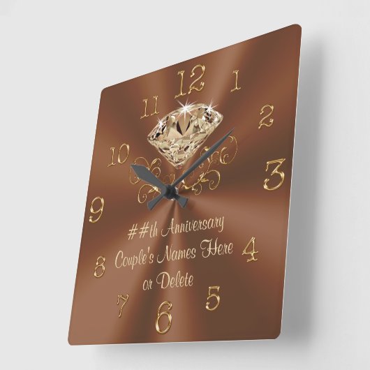 素晴らしパーソナライズされた周年時計 スクエア壁時計 (傾斜)