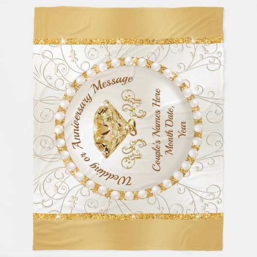 素晴らしパーソナライズされた結婚投げ,金ゴールド,アイボリー フリースブランケット (正面)