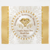 素晴らしパーソナライズされた結婚投げ,金ゴールド,アイボリー フリースブランケット (正面(横))