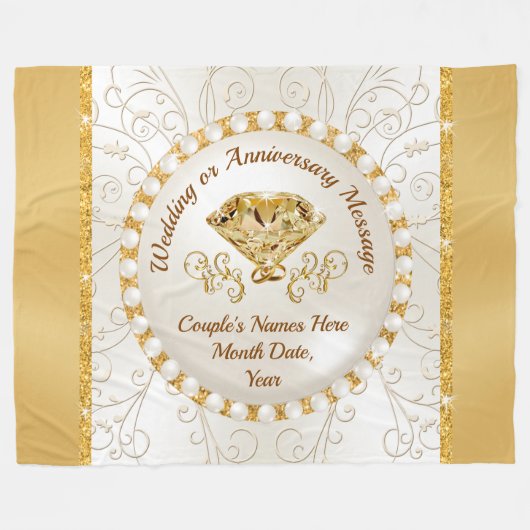 素晴らしパーソナライズされた結婚投げ,金ゴールド,アイボリー フリースブランケット (正面(横))
