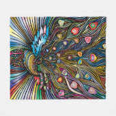 素晴らしピーコックインホイコールスタイルアート フリースブランケット (正面(横))