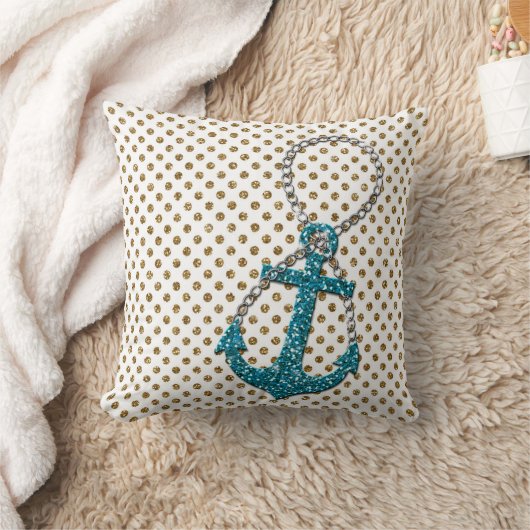 素晴らしフェイクグリッタークジャクブルー航海のいかり クッション (ブランケット)