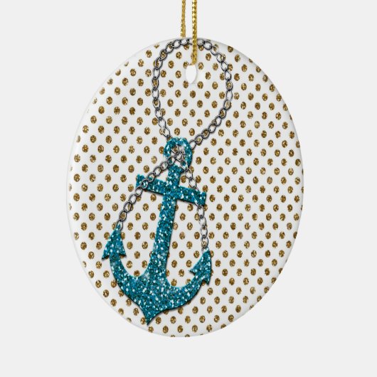 素晴らしフェイクグリッタークジャクブルー航海のいかり セラミックオーナメント (右)