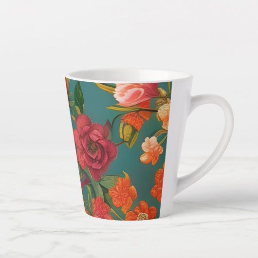 素晴らしフローラピンク緑オレンジとティール（緑がかった色） カフェラテマグ (右)