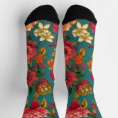 素晴らしフローラピンク緑オレンジとティール（緑がかった色） ソックス (上部)