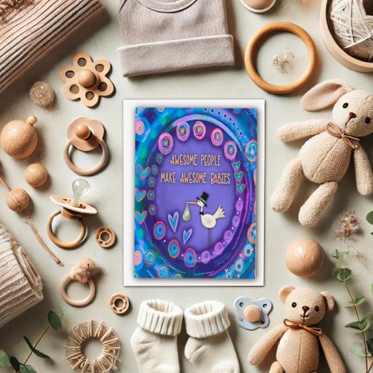 素晴らしベビーキュイおもしろいパープルコウノトリ カード