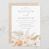 素晴らしモダン赤面金ゴールドとホワイトフローラ結婚ズ 招待状 (正面/裏面)