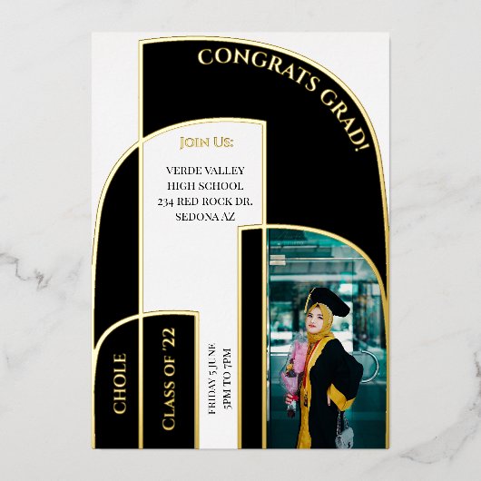 素晴らしモダンGeometric Deco卒業写真 箔招待状 (正面)