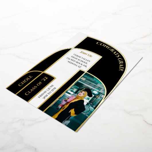 素晴らしモダンGeometric Deco卒業写真 箔招待状 (回転した状態)