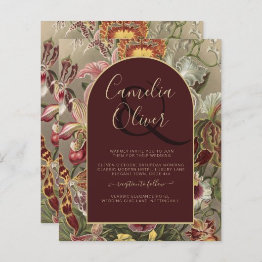 素晴らしヴィンテージ植物学ブルゴーニュフローラウェディン (正面/裏面)