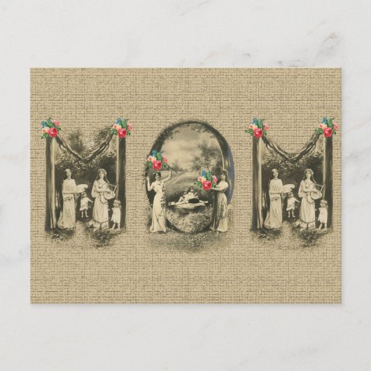 素晴らしヴィンテージ「MOM」母子プリント ポストカード (正面)