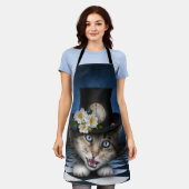 素晴らし不機嫌ハッタティーポットキャットお洒落デザイン エプロン (着用した状態)