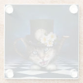 素晴らし不機嫌ハッタティーポットキャットお洒落デザイン ガラスコースター (裏面)