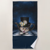 素晴らし不機嫌ハッタティーポットキャットお洒落デザイン ビーチタオル (正面)