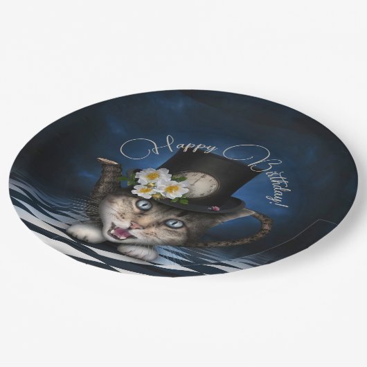 素晴らし不機嫌ハッタティーポットキャットお洒落誕生日 ペーパープレート (アングル)