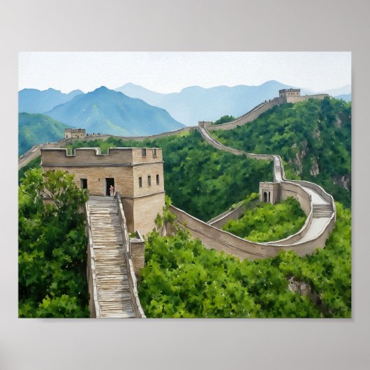素晴らし中国の壁の水彩画プリント ポスター (正面)