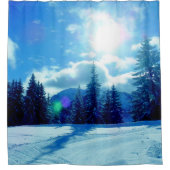 素晴らし冬の日向と雪の風景 シャワーカーテン (正面)